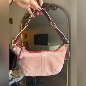 Coach Vintage Soho Hobo Pink Suede Red Leather Shoulder Bag 2004